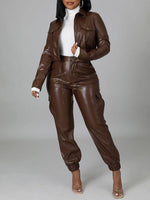 Faux-Leather Jacket & Jogger Pants Set
