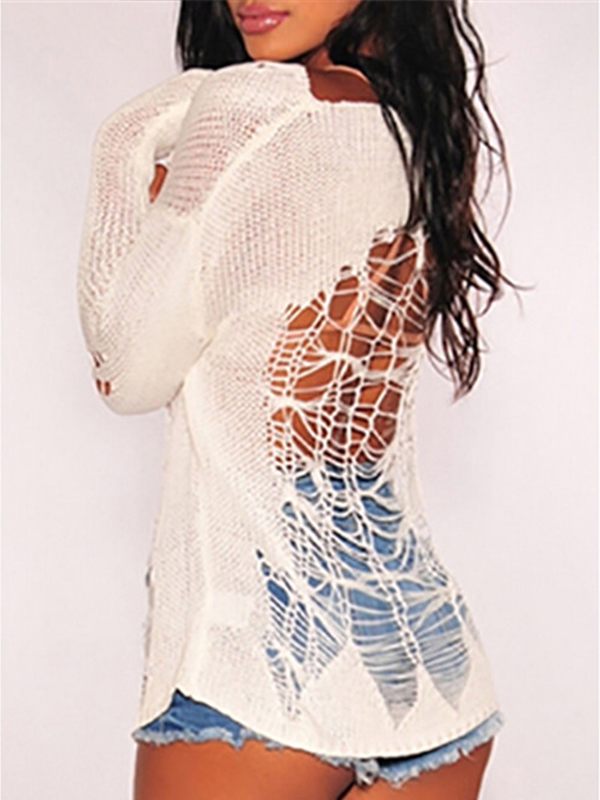 Boat-Neck Ripped Knit Top