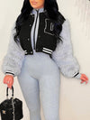 Furry Puff Sleeve Bomber Jacket - sold out