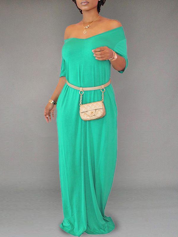 Solid V-Neck Maxi Dress--Clearance
