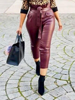 Belted Faux-Leather Pants